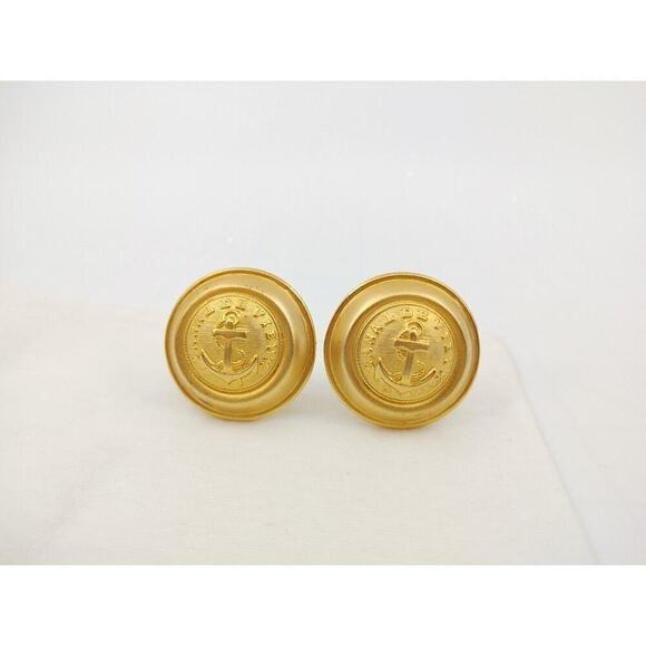 Vintage Ellen Designs Anchor Earrings Canal De Vieux Gold Tone Sailor Chunky - Picture 2 of 13